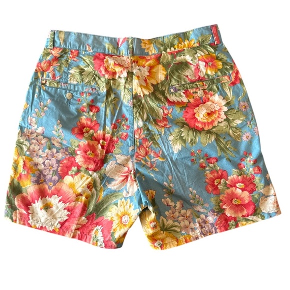 90’s Polo by Ralph Lauren Floral Pleated Blue Muti Cotton Mom Shorts Size M - Picture 2 of 8